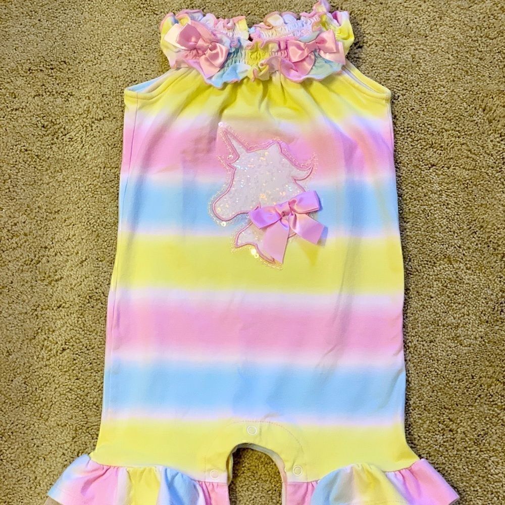 Bonnie Baby Girls Pastel Unicorn Romper 24m NWOT